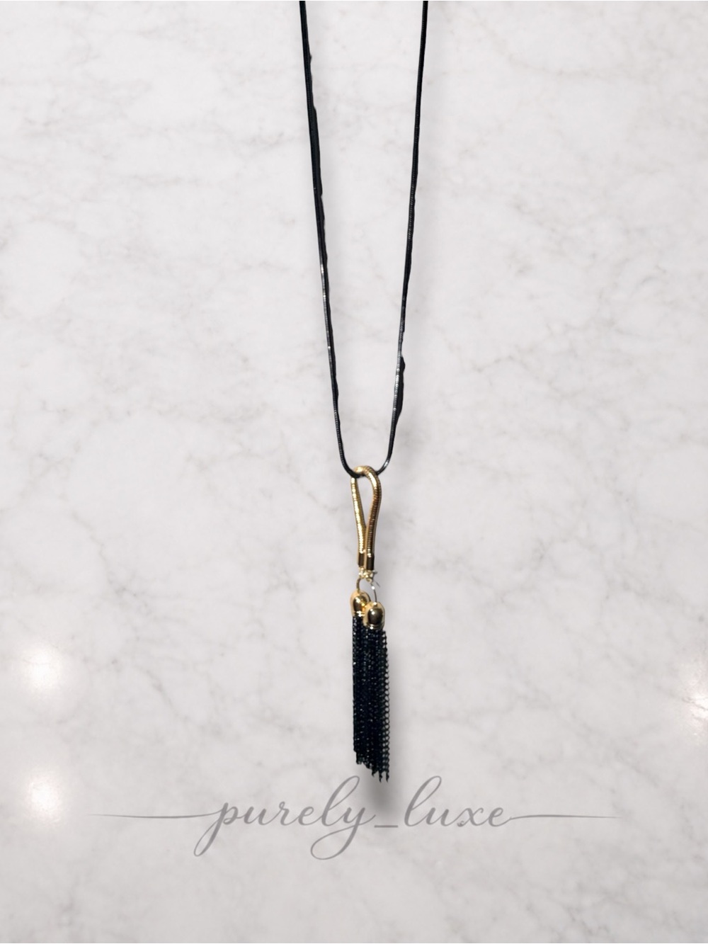 Black and Gold Tassel Necklace - Picture 2 of 2